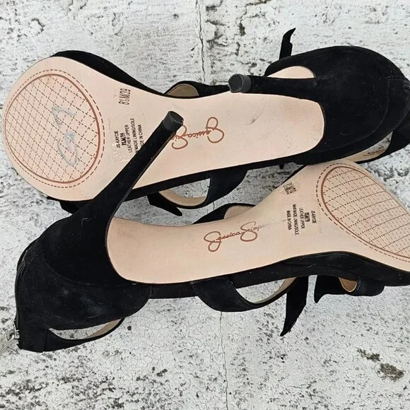 Jessica Simpson Women Heel Pump Sandal Black Suede Upper JS Kaycie Size 8.5M 39 - Picture 10 of 13